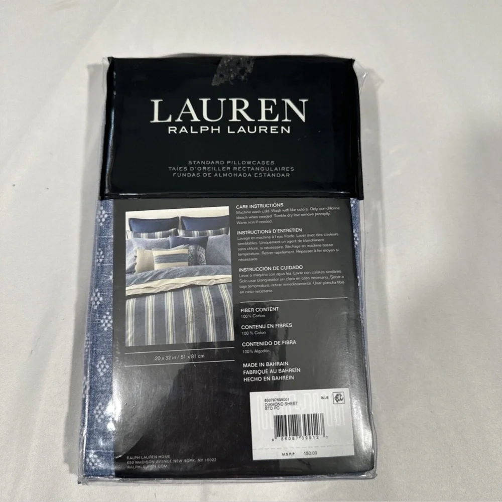 NIB $150 Lauren Ralph Lauren [ 2 Standard ]‎ Diamond Pillowcase Pair in Gavin